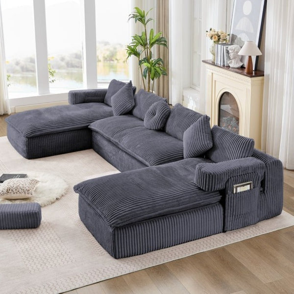 English Elm New Corduroy Modular U Shaped Sectional Sofa with Deep Seats and Movable Armrests Dark Gray W2108S00179