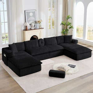 English Elm New Corduroy Modular U Shaped Sectional Sofa with Deep Seats and Movable Armrests Black W2108S00180