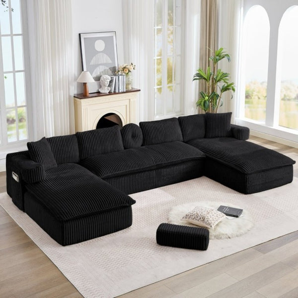 English Elm New Corduroy Modular U Shaped Sectional Sofa with Deep Seats and Movable Armrests Black W2108S00180