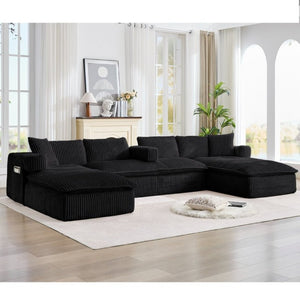 English Elm New Corduroy Modular U Shaped Sectional Sofa with Deep Seats and Movable Armrests Black W2108S00180