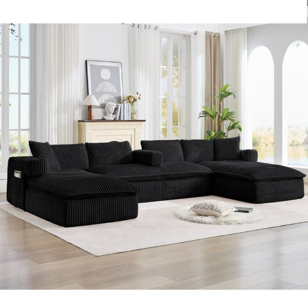 English Elm New Corduroy Modular U Shaped Sectional Sofa with Deep Seats and Movable Armrests Black W2108S00180