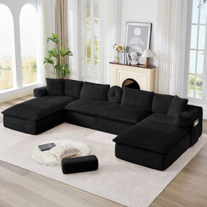 English Elm New Corduroy Modular U Shaped Sectional Sofa with Deep Seats and Movable Armrests Black W2108S00180