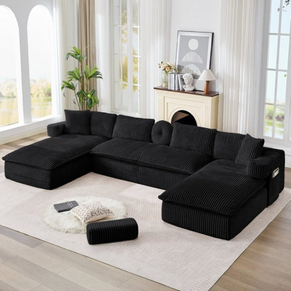English Elm New Corduroy Modular U Shaped Sectional Sofa with Deep Seats and Movable Armrests Black W2108S00180
