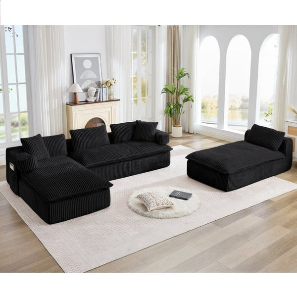 English Elm New Corduroy Modular U Shaped Sectional Sofa with Deep Seats and Movable Armrests Black W2108S00180