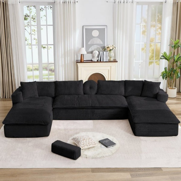 English Elm New Corduroy Modular U Shaped Sectional Sofa with Deep Seats and Movable Armrests Black W2108S00180