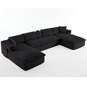 English Elm New Corduroy Modular U Shaped Sectional Sofa with Deep Seats and Movable Armrests Black W2108S00180