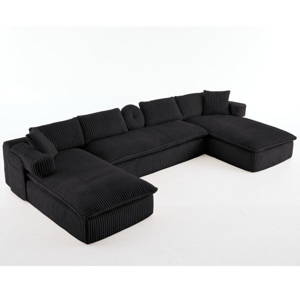 English Elm New Corduroy Modular U Shaped Sectional Sofa with Deep Seats and Movable Armrests Black W2108S00180