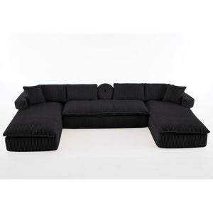 English Elm New Corduroy Modular U Shaped Sectional Sofa with Deep Seats and Movable Armrests Black W2108S00180