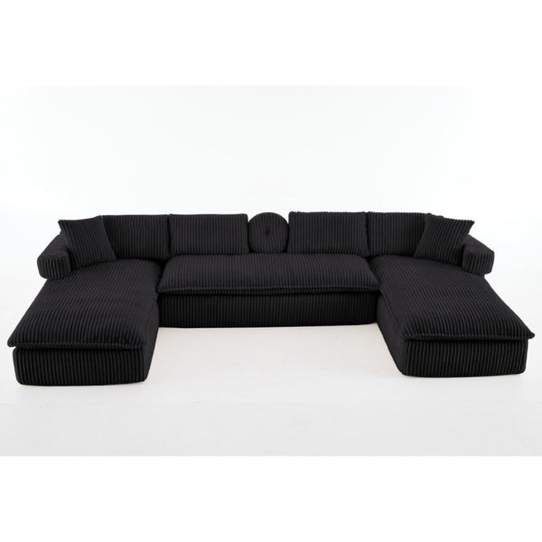 English Elm New Corduroy Modular U Shaped Sectional Sofa with Deep Seats and Movable Armrests Black W2108S00180