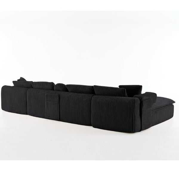 English Elm New Corduroy Modular U Shaped Sectional Sofa with Deep Seats and Movable Armrests Black W2108S00180