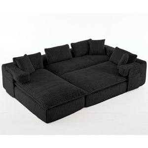 English Elm New Corduroy Modular U Shaped Sectional Sofa with Deep Seats and Movable Armrests Black W2108S00180