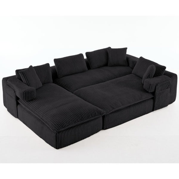 English Elm New Corduroy Modular U Shaped Sectional Sofa with Deep Seats and Movable Armrests Black W2108S00180