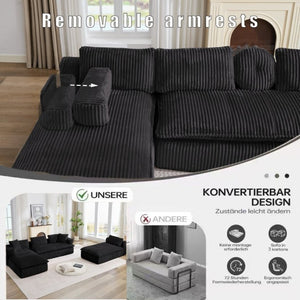 English Elm New Corduroy Modular U Shaped Sectional Sofa with Deep Seats and Movable Armrests Black W2108S00180