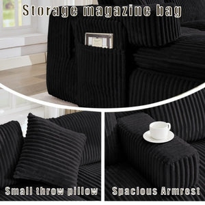 English Elm New Corduroy Modular U Shaped Sectional Sofa with Deep Seats and Movable Armrests Black W2108S00180