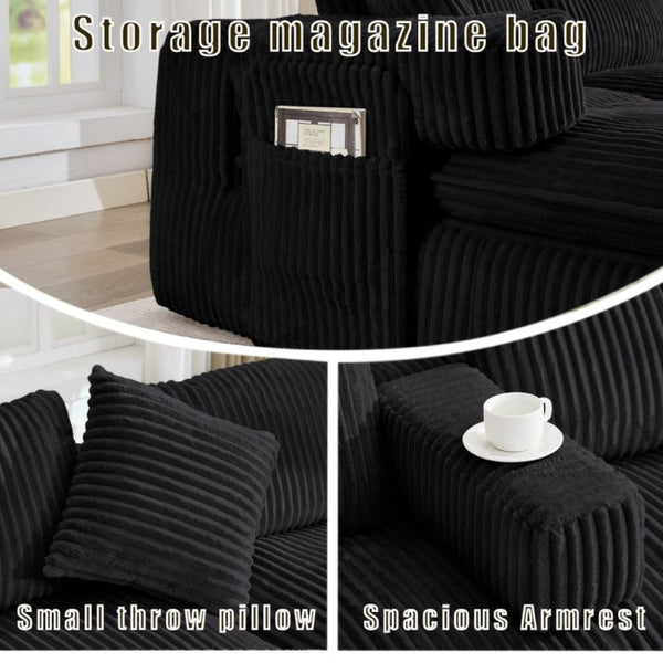 English Elm New Corduroy Modular U Shaped Sectional Sofa with Deep Seats and Movable Armrests Black W2108S00180