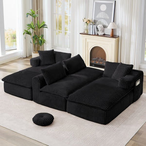 English Elm New Corduroy Modular U Shaped Sectional Sofa with Deep Seats and Movable Armrests Black W2108S00180