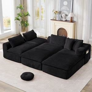 English Elm New Corduroy Modular U Shaped Sectional Sofa with Deep Seats and Movable Armrests Black W2108S00180