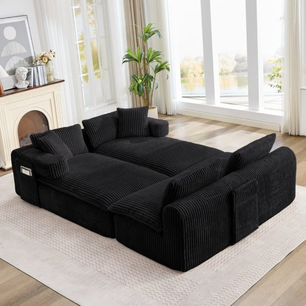 English Elm New Corduroy Modular U Shaped Sectional Sofa with Deep Seats and Movable Armrests Black W2108S00180