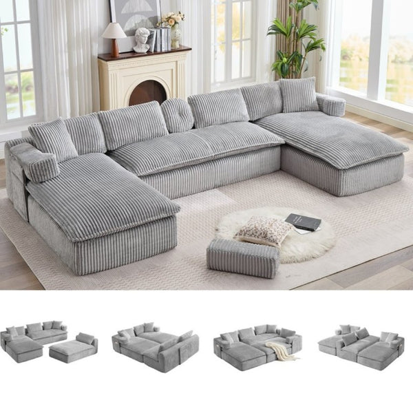English Elm New Corduroy Modular U Shaped Sectional Sofa with Deep Seats and Movable Armrests Gray W2108S00181