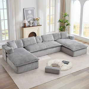 English Elm New Corduroy Modular U Shaped Sectional Sofa with Deep Seats and Movable Armrests Gray W2108S00181