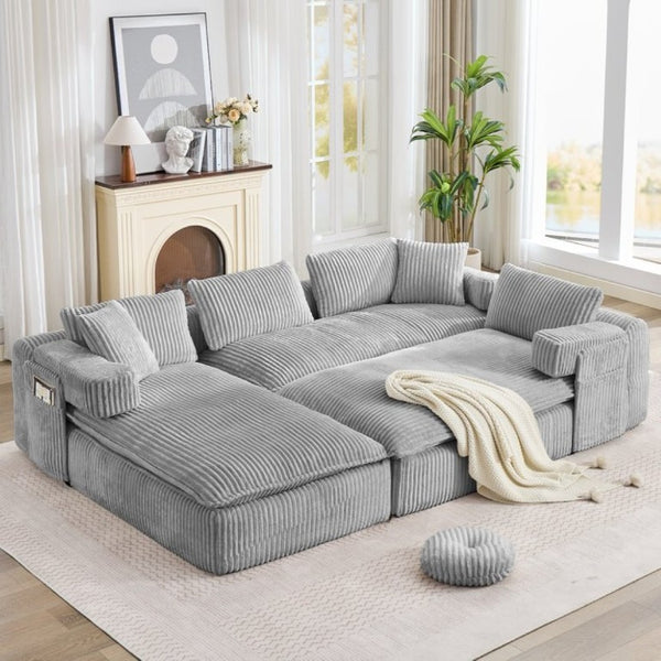 English Elm New Corduroy Modular U Shaped Sectional Sofa with Deep Seats and Movable Armrests Gray W2108S00181