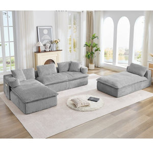English Elm New Corduroy Modular U Shaped Sectional Sofa with Deep Seats and Movable Armrests Gray W2108S00181