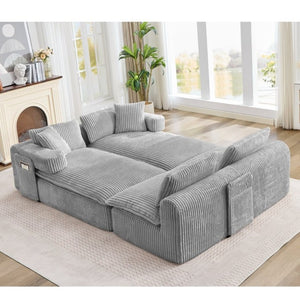 English Elm New Corduroy Modular U Shaped Sectional Sofa with Deep Seats and Movable Armrests Gray W2108S00181