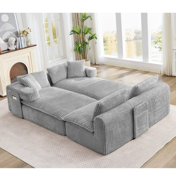 English Elm New Corduroy Modular U Shaped Sectional Sofa with Deep Seats and Movable Armrests Gray W2108S00181