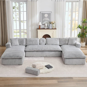 English Elm New Corduroy Modular U Shaped Sectional Sofa with Deep Seats and Movable Armrests Gray W2108S00181