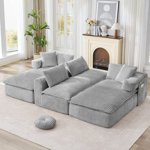 English Elm New Corduroy Modular U Shaped Sectional Sofa with Deep Seats and Movable Armrests Gray W2108S00181