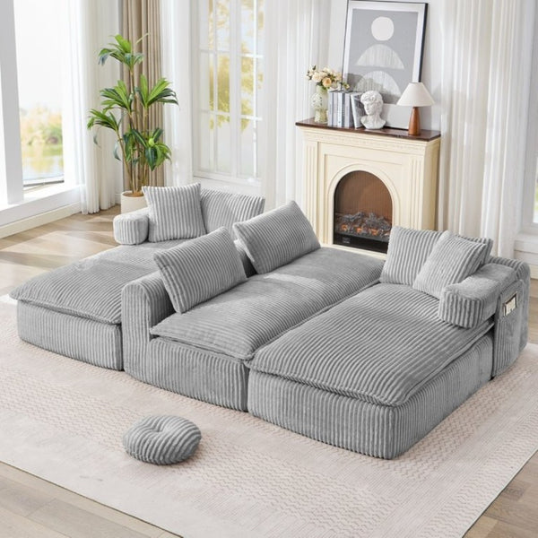 English Elm New Corduroy Modular U Shaped Sectional Sofa with Deep Seats and Movable Armrests Gray W2108S00181