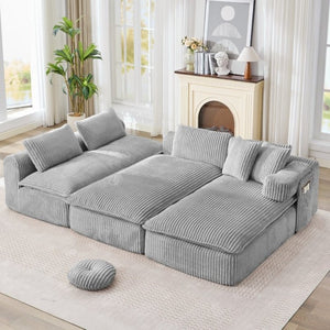 English Elm New Corduroy Modular U Shaped Sectional Sofa with Deep Seats and Movable Armrests Gray W2108S00181