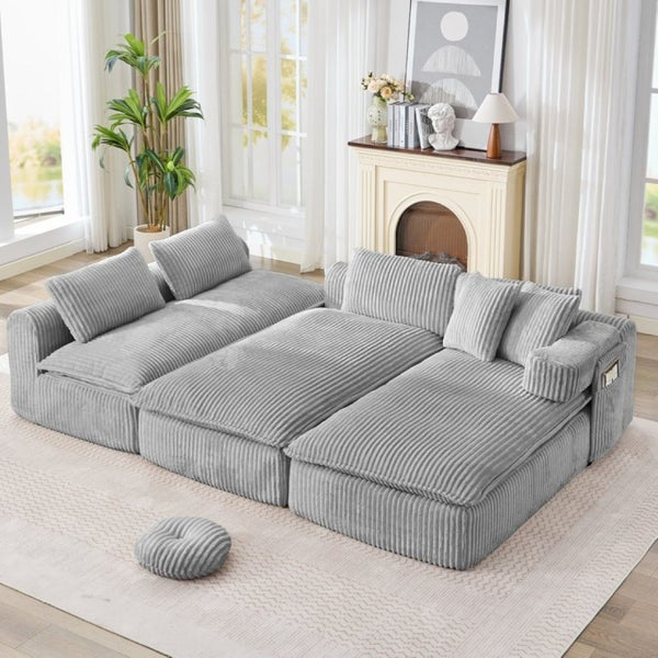 English Elm New Corduroy Modular U Shaped Sectional Sofa with Deep Seats and Movable Armrests Gray W2108S00181