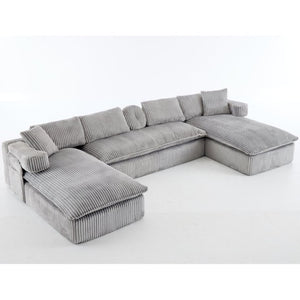 English Elm New Corduroy Modular U Shaped Sectional Sofa with Deep Seats and Movable Armrests Gray W2108S00181