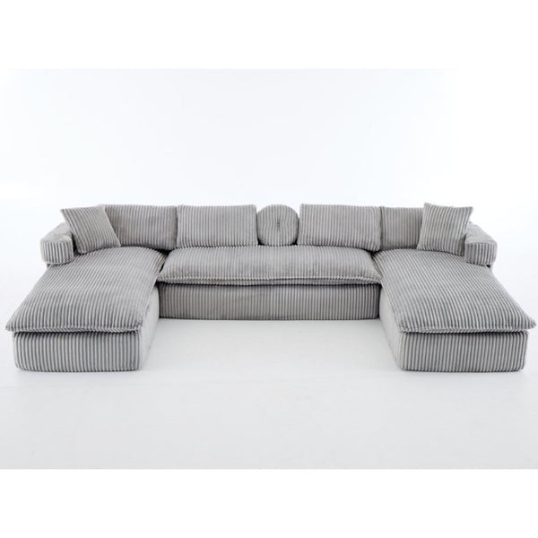 English Elm New Corduroy Modular U Shaped Sectional Sofa with Deep Seats and Movable Armrests Gray W2108S00181