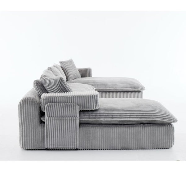 English Elm New Corduroy Modular U Shaped Sectional Sofa with Deep Seats and Movable Armrests Gray W2108S00181