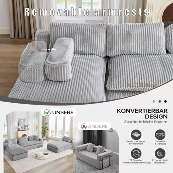 English Elm New Corduroy Modular U Shaped Sectional Sofa with Deep Seats and Movable Armrests Gray W2108S00181