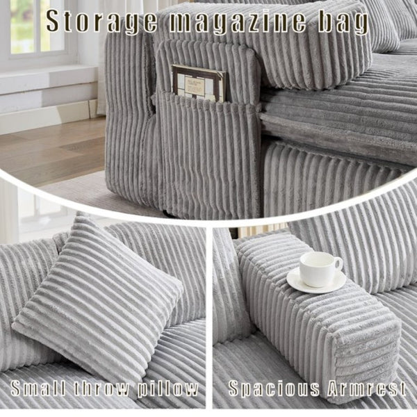 English Elm New Corduroy Modular U Shaped Sectional Sofa with Deep Seats and Movable Armrests Gray W2108S00181
