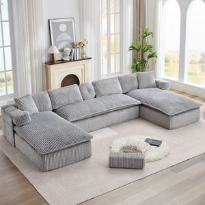 English Elm New Corduroy Modular U Shaped Sectional Sofa with Deep Seats and Movable Armrests Gray W2108S00181