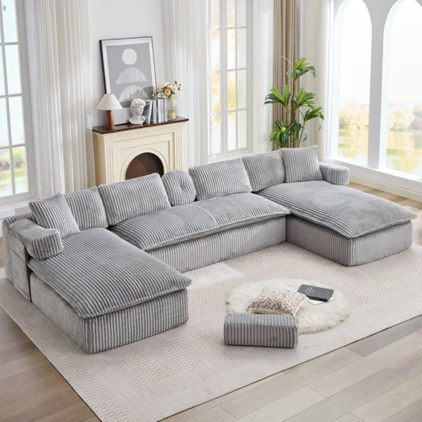 English Elm New Corduroy Modular U Shaped Sectional Sofa with Deep Seats and Movable Armrests Gray W2108S00181