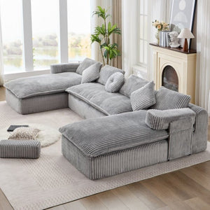 English Elm New Corduroy Modular U Shaped Sectional Sofa with Deep Seats and Movable Armrests Gray W2108S00181