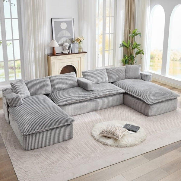 English Elm New Corduroy Modular U Shaped Sectional Sofa with Deep Seats and Movable Armrests Gray W2108S00181