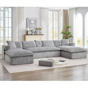 English Elm New Corduroy Modular U Shaped Sectional Sofa with Deep Seats and Movable Armrests Gray W2108S00181