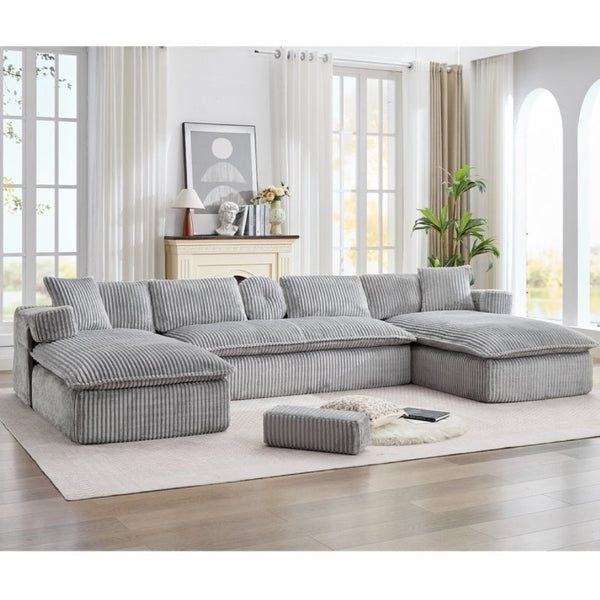 English Elm New Corduroy Modular U Shaped Sectional Sofa with Deep Seats and Movable Armrests Gray W2108S00181