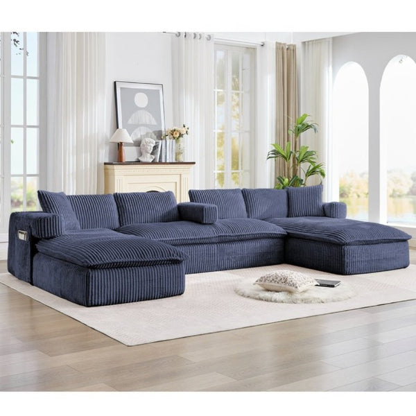 English Elm New Corduroy Modular U Shaped Sectional Sofa with Deep Seats and Movable Armrests Blue W2108S00182