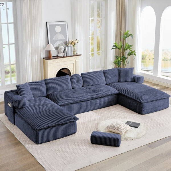 English Elm New Corduroy Modular U Shaped Sectional Sofa with Deep Seats and Movable Armrests Blue W2108S00182
