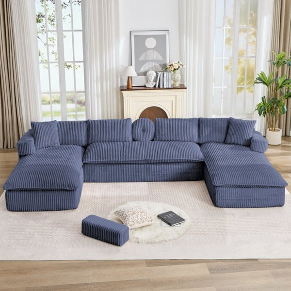 English Elm New Corduroy Modular U Shaped Sectional Sofa with Deep Seats and Movable Armrests Blue W2108S00182