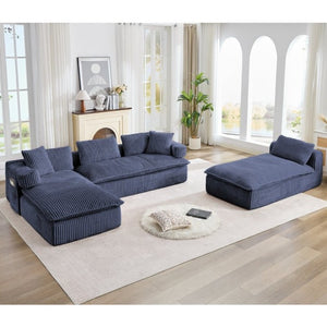 English Elm New Corduroy Modular U Shaped Sectional Sofa with Deep Seats and Movable Armrests Blue W2108S00182