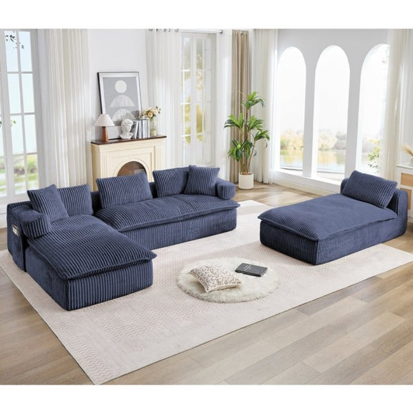 English Elm New Corduroy Modular U Shaped Sectional Sofa with Deep Seats and Movable Armrests Blue W2108S00182