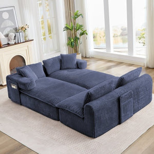 English Elm New Corduroy Modular U Shaped Sectional Sofa with Deep Seats and Movable Armrests Blue W2108S00182